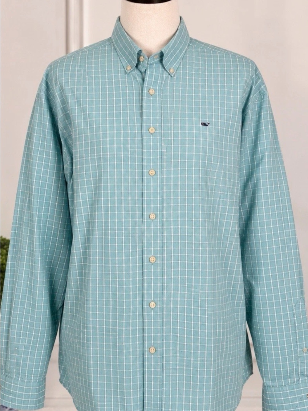 Vineyard Vines Teal Windowpane Button-Down Shirt
